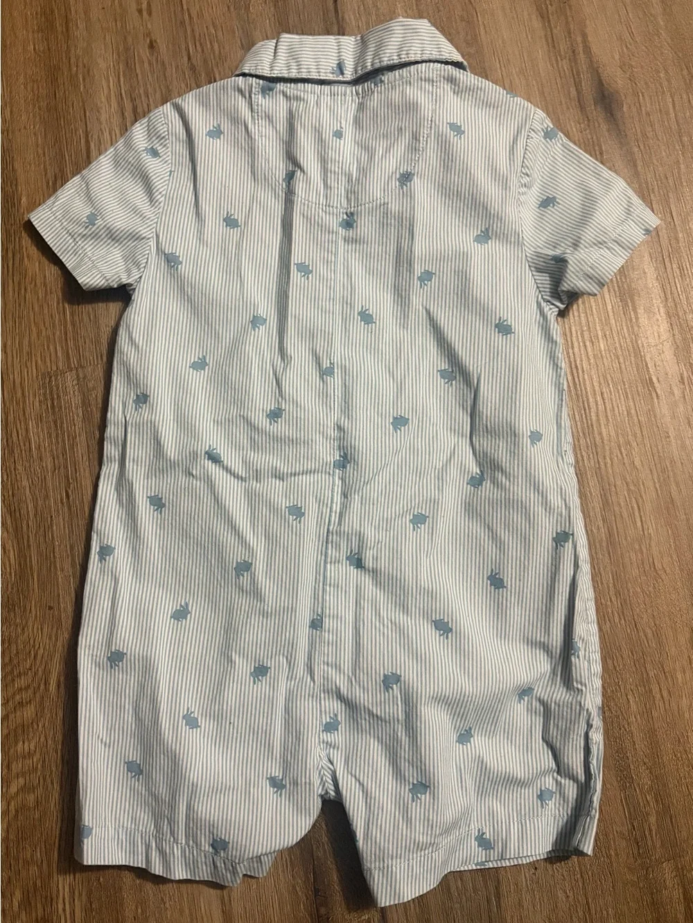 Carter’s - Light Blue Striped Short Romper with Bunny Print - Size 18 Months